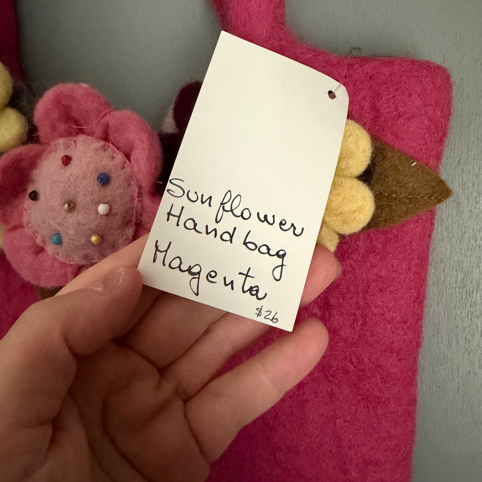 Tara Handknits Pink Boiled Wool Floral Pink Hand Bag Purse Handmade Nwt Nepal — image 4 of 8